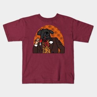 Vampire Dog Drinking Wine Halloween Horror Portrait Kids T-Shirt